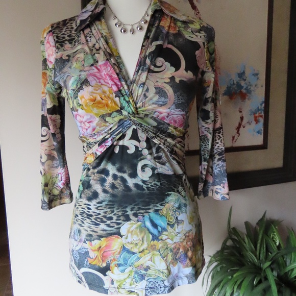 Mesmerize Tops - Mesmerize Floral & Leopard Print Twist Front Top